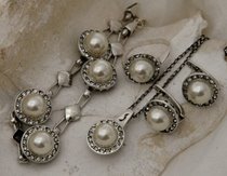 ADRIA - srebrny komplet perły i kryształy