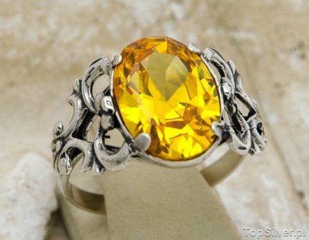 XERTA - srebrny pierścionek z cytrynem złocistym