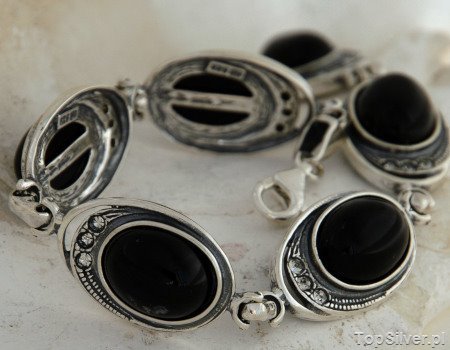 DUOMO - srebrna bransoletka onyks z kryształami
