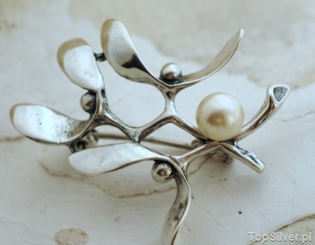 JEMIOŁA - srebrna broszka z perłą