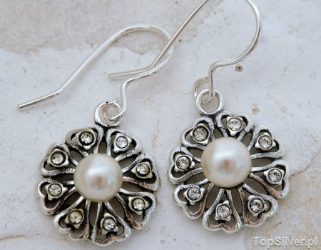 EMPIRE - srebrne kolczyki z perłą i kryształkami Svarovskiego