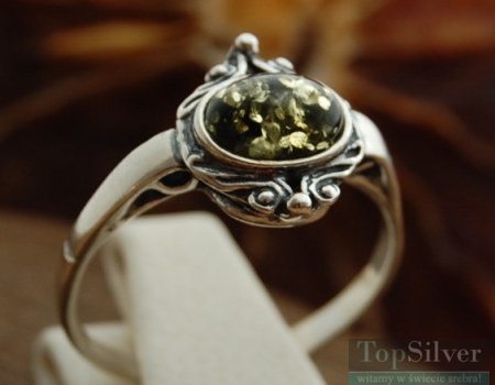 LUNGA - srebrny pierścionek z bursztynem