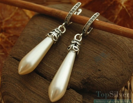 SALZBURG - srebrne kolczyki z kryształem i perłowa sopl