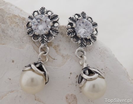MARENGO - srebrne kolczyki z kryształem i perłą