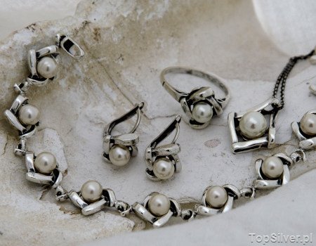 MEDINA - srebrny komplet z perłami