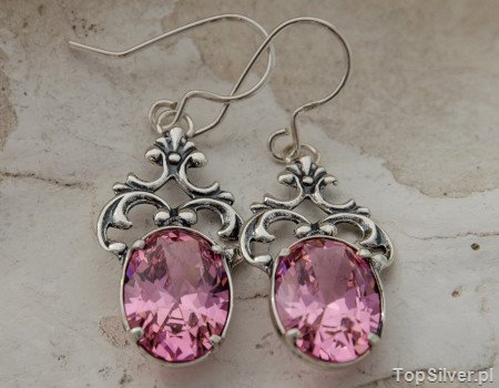 CAMPO - srebrne kolczyki z różowym kryształem