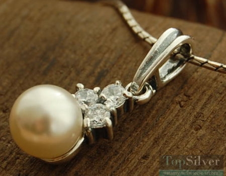 VETERE - srebrny wisiorek perła i cyrkonie