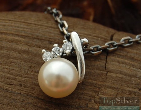 PAWIA - srebrny wisiorek perła i kryształy