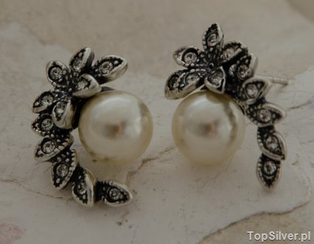 ROZMARYN - srebrne kolczyki z perlami i kryształami