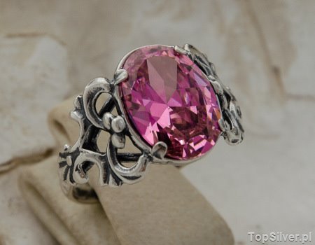 CAMPO - srebrny pierścionek z różowym kryształem