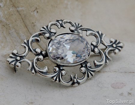 AGIRA - srebrna broszka z kryształem Swarovskiego