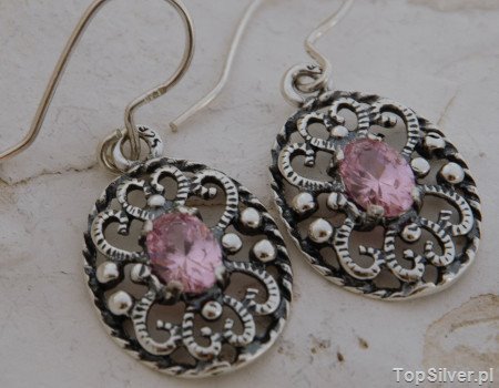 MARGE - srebrne kolczyki z różowym kryształem
