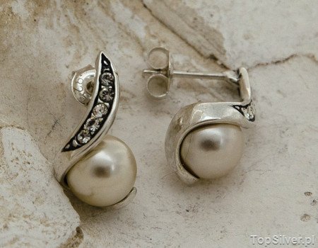 MAESTRO - srebrne kolczyki perła i kryształ