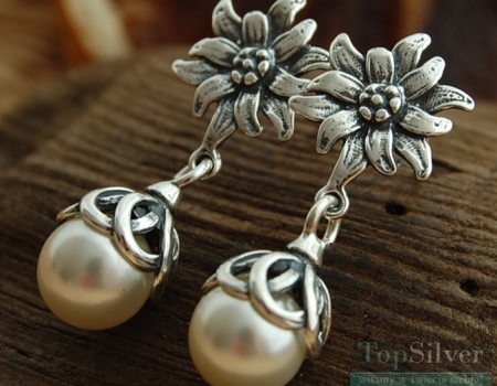 KWIATOWE PERŁOWE - srebrne kolczyki z perłami