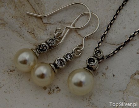 CHOPIN - srebrny komplet z perłą