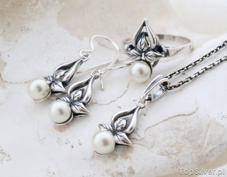 CANDIA - srebrny komplet z perłami