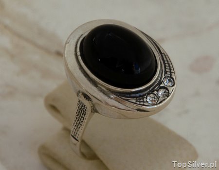 DUOMO - srebrny pierścionek onyks z kryształami