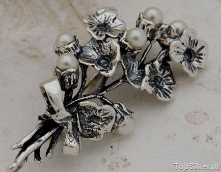 ASTER - srebrna broszka z perłami