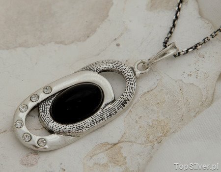 ALLESSI - srebrny wisiorek z onyksem i kryształkami