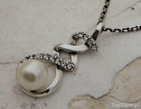 ALVARO - srebrny wisiorek perła i kryształy