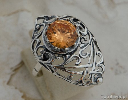 DENALI - srebrny pierścień z topazem złocistym