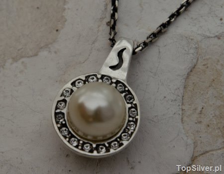 ADRIA - srebrny wisiorek perła i kryształy