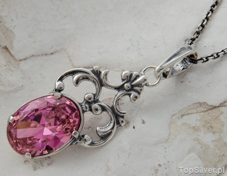 CAMPO - srebrny wisiorek z różowym kryształem