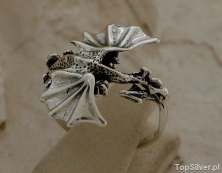 DRAGON - srebrny pierścionek smok