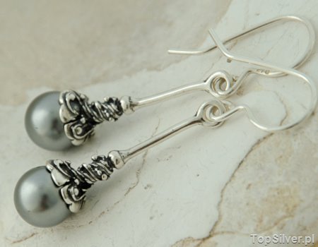 SALVO - srebrne kolczyki z szarymi perłami