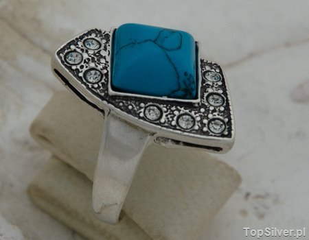 AVENIDA - srebrny pierścionek z turkusem i kryształkami