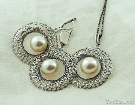 SALVINIO - srebrny komplet biżuterii z perłami