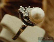 VETERE - srebrny pierścionek perła i cyrkonie