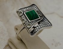PAPPA - srebrny pierścionek malachit z kryształkami