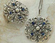 LUIZA - srebrny komplet perła i szafiry