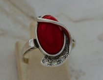 MURANO - srebrny pierścionek z koralem i kryształkami