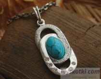SARDYNIA - srebrny wisiorek z turkusem i kryształkami 