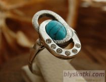 SARDYNIA - srebrny pierścionek z turkusem i kryształkami