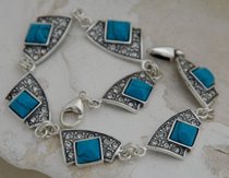 AVENIDA - srebrna bransoletka z turkusem i kryształkami