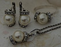 CANNES - srebrny komplet perła i kryształy