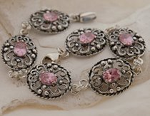 MARGE - srebrna bransoletka z różowym kryształem