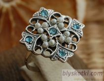 MALTA - srebrny pierścionek akwamaryn i perłami