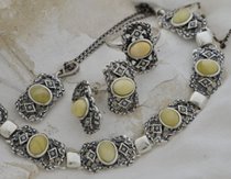 BAROCCO - srebrny komplet z bursztynem i perłami