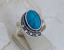 TEMPOLI - srebrny pierścionek z turkusem i kryształami