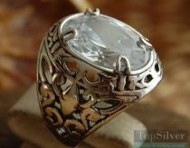 LEON - srebrny pierscień, sygnet z kryształem