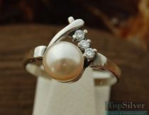 PAWIA - srebrny pierścionek z perła i kryształkami