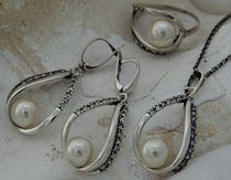 BALENA - srebrny komplet perły i kryształki