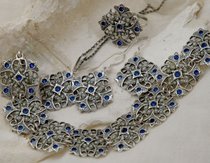 PANAMA - srebrny komplet z szafirami i perłami