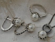 ALLI - srebrny komplet perła z kryształkami Swarov