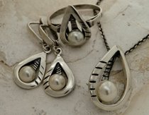 ASCO - srebrny komplet z perłą
