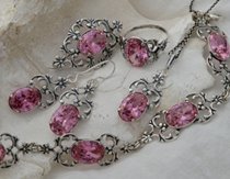 CAMPO - srebrny komplet z różowym kryształem
